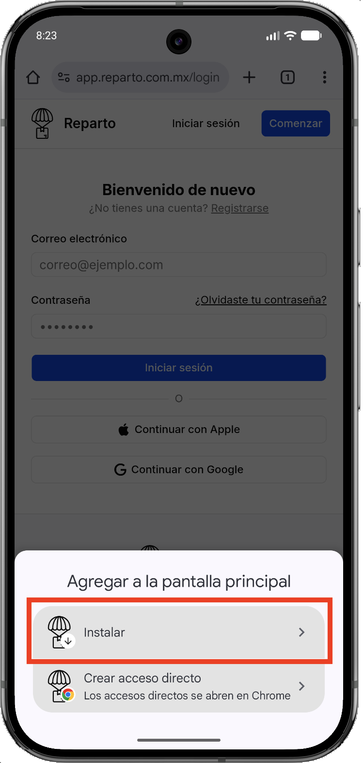Paso 3 para instalar Reparto en Android