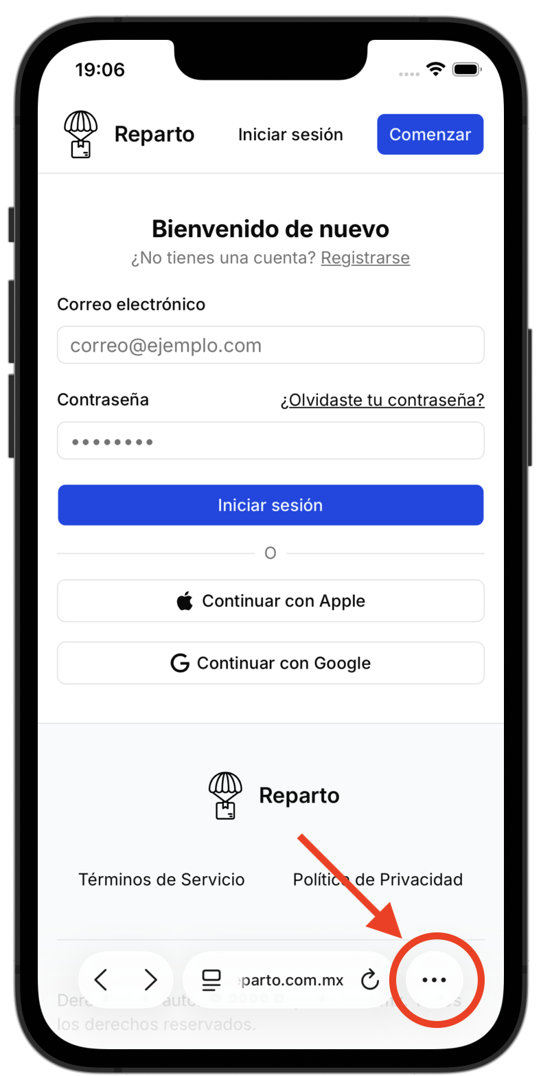 Paso 1 para instalar Reparto en iPhone