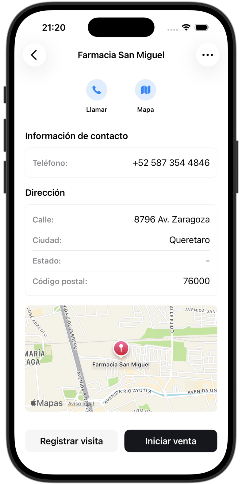 Iniciar venta en la app móvil de Reparto